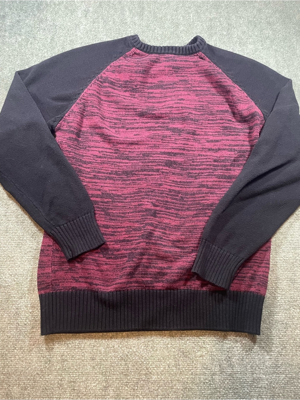 Carbon Marled Burgundy and Black Raglan Crewneck Sweater
